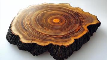 Polished Tree Trunk Cross Section Showing Growth Rings photo