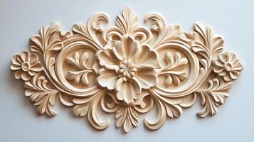 Intricate Wooden Floral Carving Design Element photo