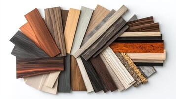 An array of wood and laminate samples shows various colors and grains photo