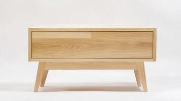 Modern Light Oak Wood Nightstand With Single Drawer photo