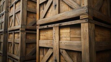 Stacked Wooden Crates Showcasing Rustic Texture and Design photo