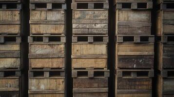 Stacked Wooden Crates on Pallets A Rustic Texture photo