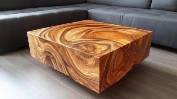 Stunning Live Edge Wood Coffee Table On Hardwood Floor photo