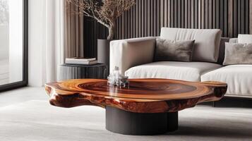 Modern Live Edge Coffee Table In Elegant Living Room photo