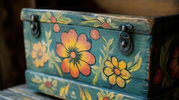 Hand Painted Wooden Box With Floral Design photo