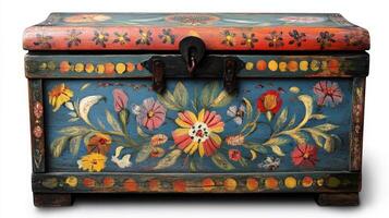 Hand Painted Wooden Chest With Floral Design photo