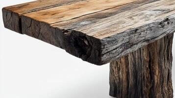 Rustic Wooden Table With Thick Top And Single Leg photo
