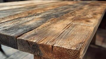Rustic Wooden Tabletop Close Up View photo