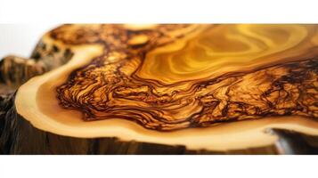 Polished Olive Wood Cross Section Showing Unique Grain Patterns photo