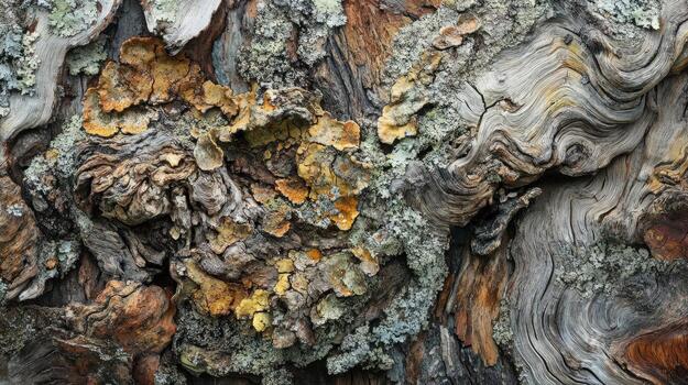 Aged Wood Texture With Lichen And Moss Growth photo