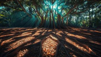 Majestic Banyan Tree Roots Bask In Sunlight photo