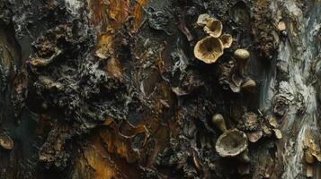Tree Bark Texture With Mushrooms Growing photo
