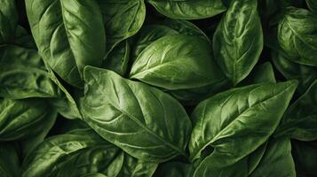 Lush Green Basil Leaves Close Up Texture photo