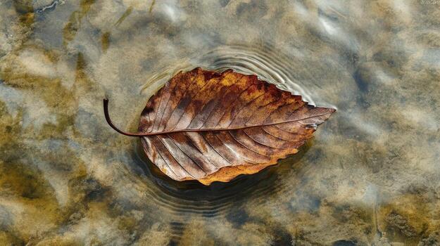 Autumn Leaf Floating On Shallow Water photo