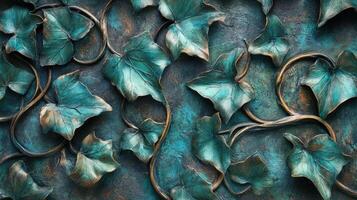Teal Leaf Vines Intricate Metalwork Design photo