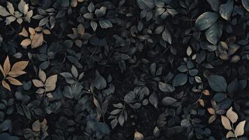 Dark Teal and Beige Leaves Scattered on Ground photo