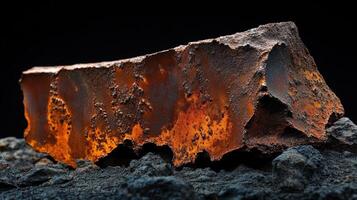 Rusty Metal Fragment Rests On Dark Volcanic Rock photo
