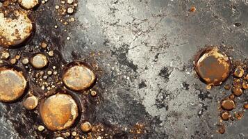 Abstract Gold Bubbles On A Dark Metallic Surface photo