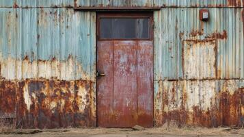 Rusty Metal Door and Building Exterior Wall photo