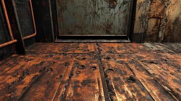 Rusty Metal Floor and Doorway in a Decaying Structure photo