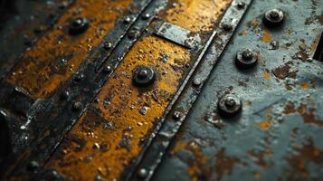 Rusty Metal Surface With Bolts and Stripes photo