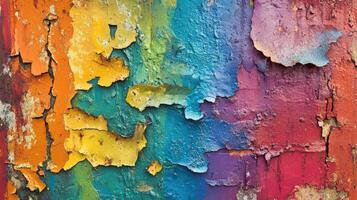 Rainbow Hues of Peeling Paint on a Weathered Surface photo