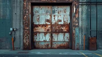 Rusted Metal Doors in Aged Industrial Building photo