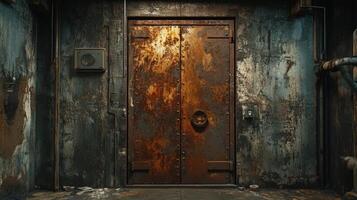 Rusty Metal Door in a Decaying Industrial Building photo