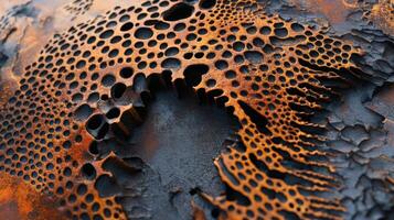 Abstract Orange and Gray Metal Surface with Holes photo