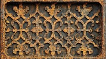 Rusted Metal Panel With Ornate Design photo