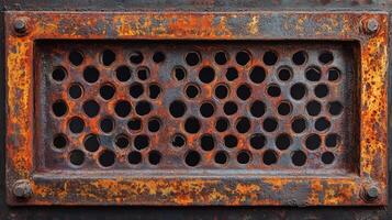 Rusty Metal Plate With Circular Holes Pattern photo