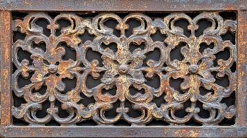 Ornate Rusty Metal Grille Decorative Design photo