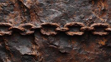 Rusty chain rests on a rough textured rock surface photo