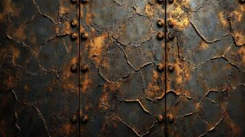 Rusted Metal Plate With Rivets And Cracked Surface photo