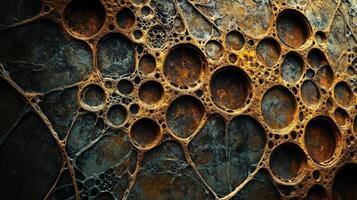 Abstract Golden Veined Stone Texture With Circular Holes photo