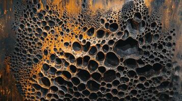 Honeycomb textured rock formation shows natural erosion patterns photo