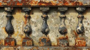 Weathered Balustrade Against Rusty Wall photo