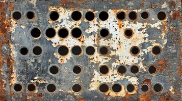 Rusted Metal Plate With Circular Holes Pattern photo