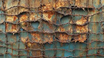 Rusty metal surface with corroded chain grid photo