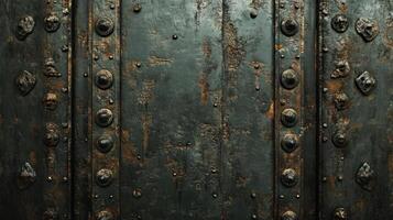 Rustic Metal Panel With Decorative Studs and Rust photo