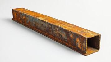 Rusty Square Metal Bar Isolated on White Background photo