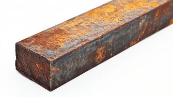 Rusty Rectangular Metal Bar Isolated On White Background photo