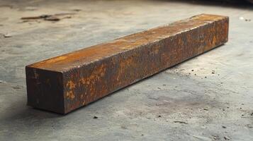 Rusty Metal Bar Resting On A Concrete Floor photo