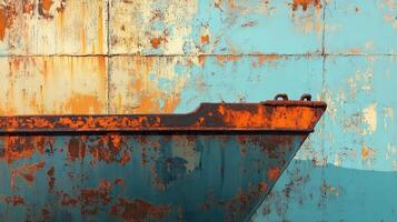 Rusted Ship Bow Against Weathered Wall photo
