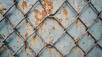 Rusty Wire Mesh on Weathered Painted Metal photo