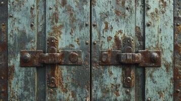 Rusted Metal Door With Aged Iron Latches photo