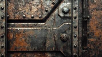 Rusted Metal Panel with Industrial Design Details photo