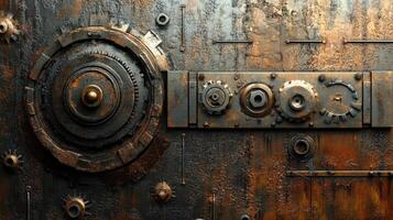 Rusty Metal Gears and Industrial Components on a Panel photo