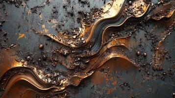 Abstract Metallic Texture with Wavy Gold Forms photo