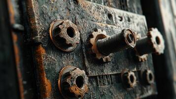 Rusted Metal Panel With Gears And Bolts photo